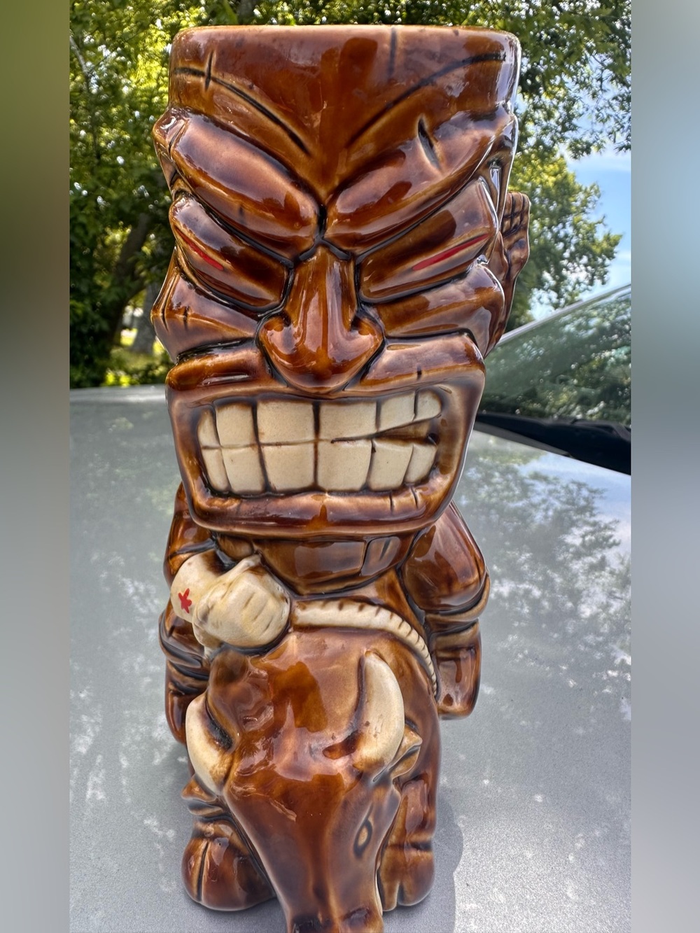 RARE TIKI FARM MUG ~ TEXAS TIKI RODEO BULL RIDING